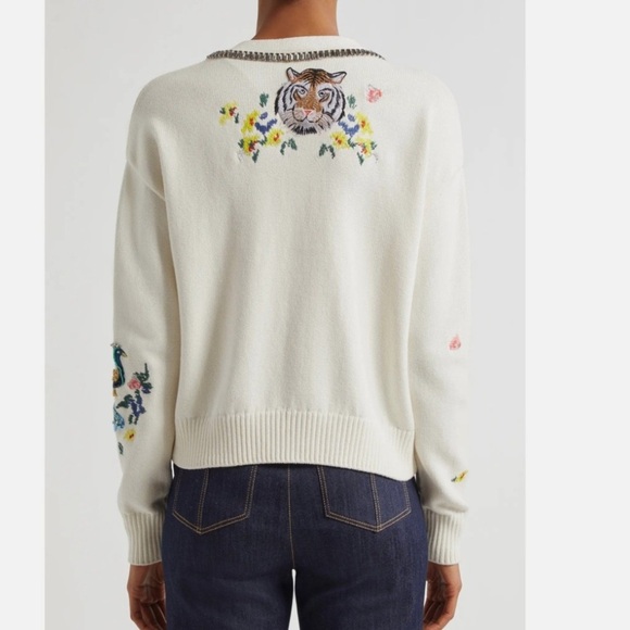 Cinq a Sept Nyla embroidered beaded animal cardigan in cream ivory - Picture 2 of 8